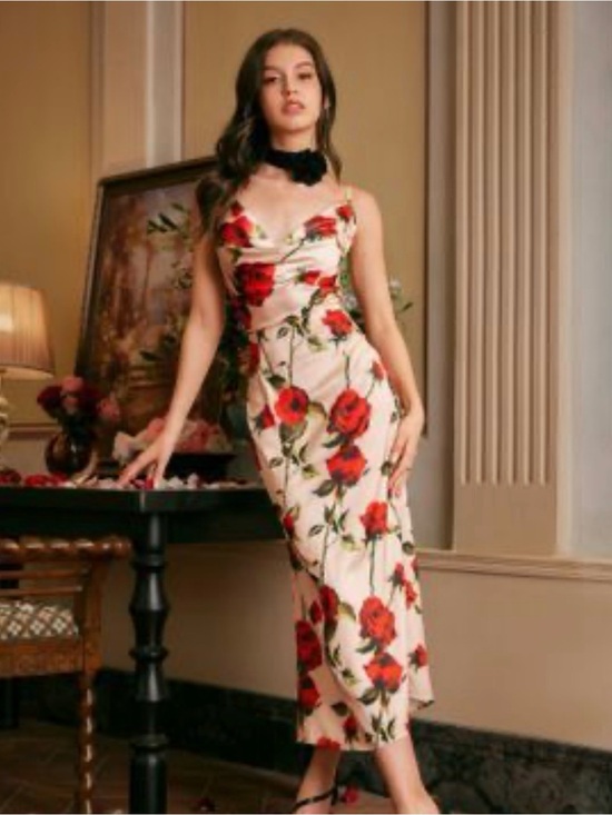 Cider Dresses & Skirts - CIDER - Cream Slip Midi Dress with Red Rose Print
NWT Size - Medium